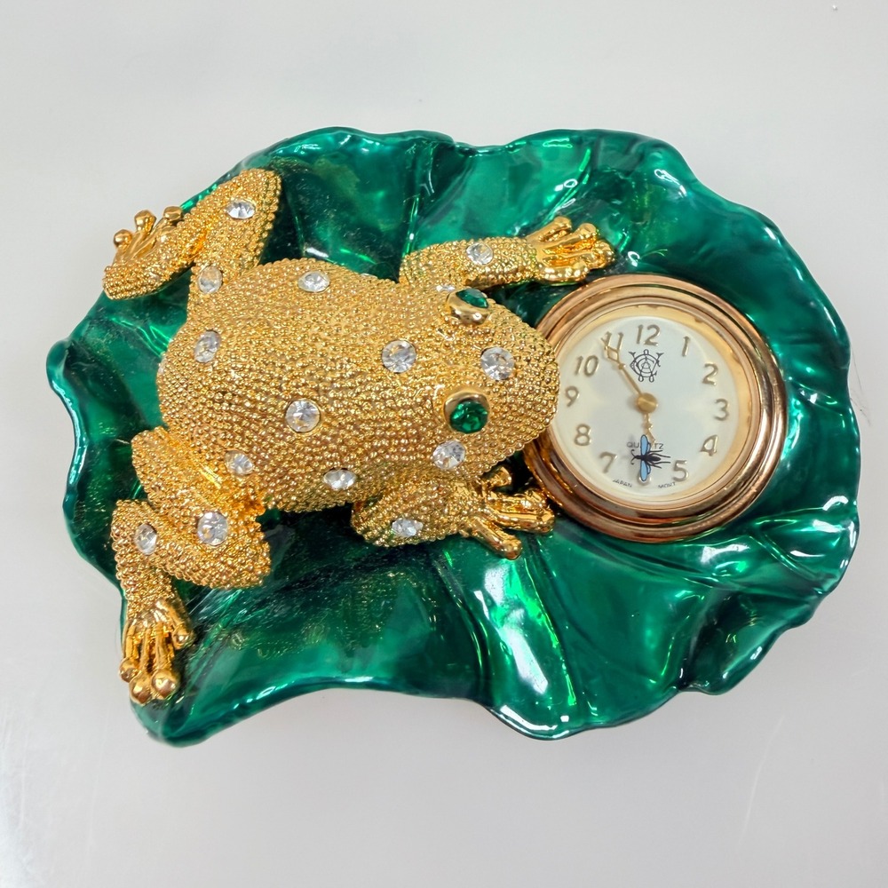 Timex Waterbury Desk Clock Paper Weight Jeweled Frog Lily Pad Bug Hand